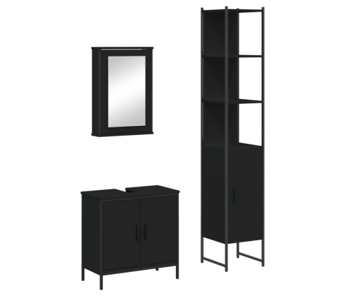 Juego de muebles de baño 3 pzas madera contrachapada negro