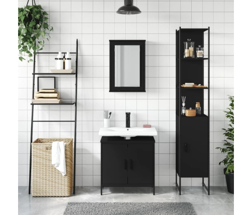 Juego de muebles de baño 3 pzas madera contrachapada negro