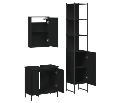 Juego de muebles de baño 3 pzas madera contrachapada negro