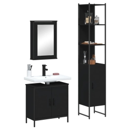 Juego de muebles de baño 3 pzas madera contrachapada negro