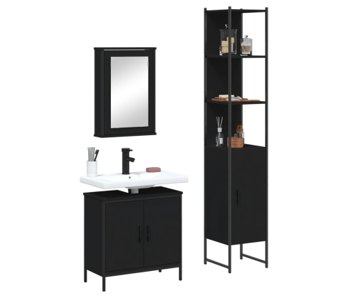 Juego de muebles de baño 3 pzas madera contrachapada negro