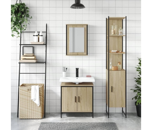 Set de muebles de baño 3 pzas madera contrachapada roble Sonoma