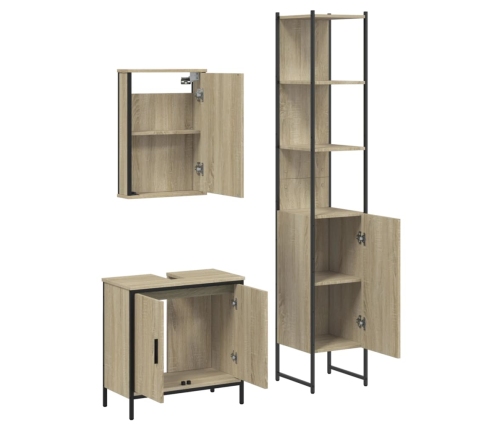 Set de muebles de baño 3 pzas madera contrachapada roble Sonoma