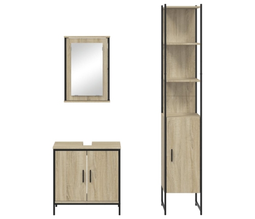 Set de muebles de baño 3 pzas madera contrachapada roble Sonoma