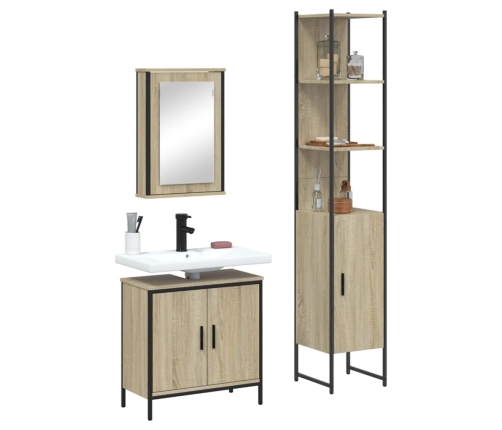 Set de muebles de baño 3 pzas madera contrachapada roble Sonoma