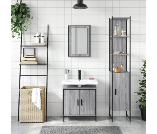 Set de muebles de baño 3 pzas madera contrachapada gris sonoma