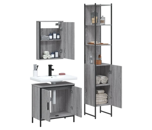 Set de muebles de baño 3 pzas madera contrachapada gris sonoma