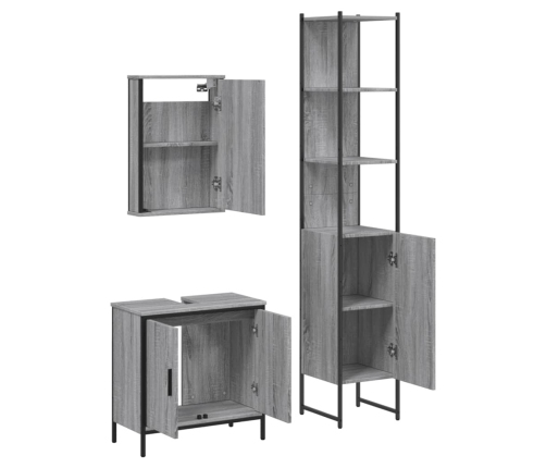 Set de muebles de baño 3 pzas madera contrachapada gris sonoma