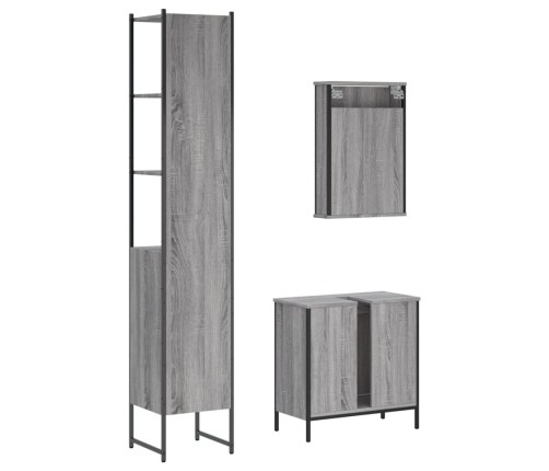 Set de muebles de baño 3 pzas madera contrachapada gris sonoma