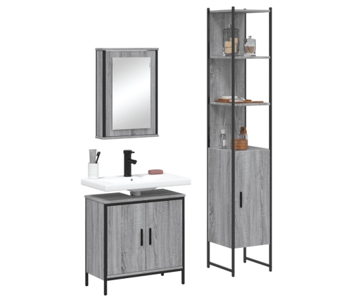 Set de muebles de baño 3 pzas madera contrachapada gris sonoma