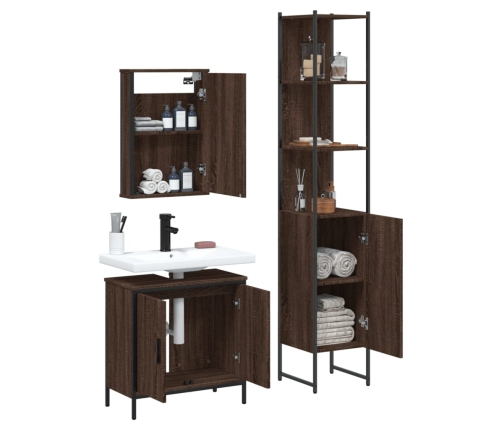 Set de muebles baño 3 pzas madera contrachapada roble marrón