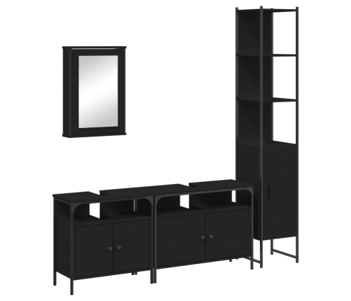 Juego de muebles de baño 4 pzas madera contrachapada negro