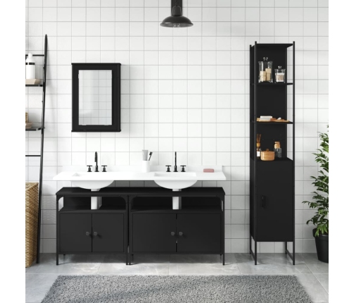 Juego de muebles de baño 4 pzas madera contrachapada negro