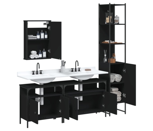 Juego de muebles de baño 4 pzas madera contrachapada negro