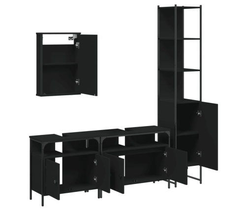 Juego de muebles de baño 4 pzas madera contrachapada negro