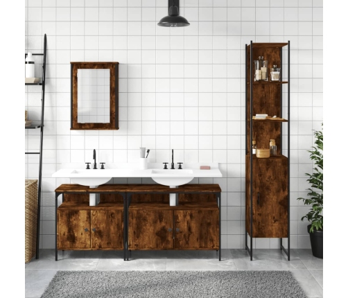 Set de muebles baño 4 pzas madera contrachapada roble ahumado