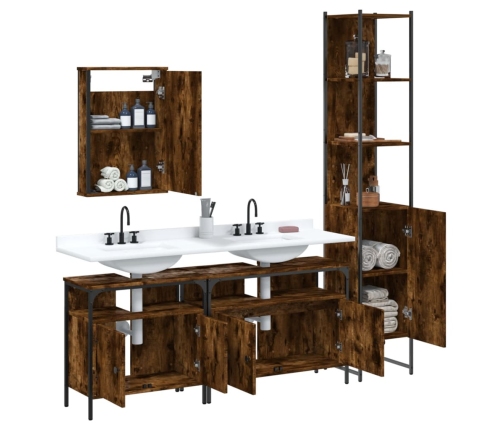 Set de muebles baño 4 pzas madera contrachapada roble ahumado