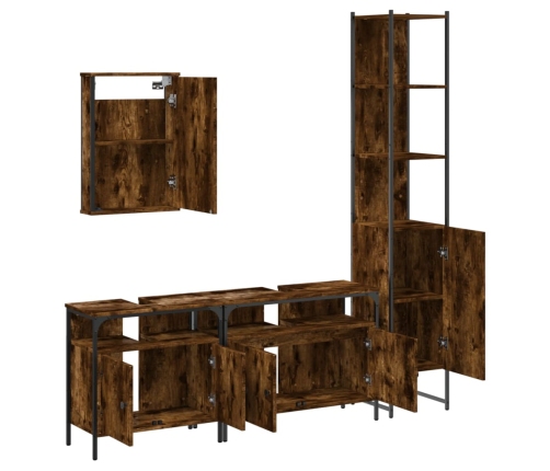 Set de muebles baño 4 pzas madera contrachapada roble ahumado