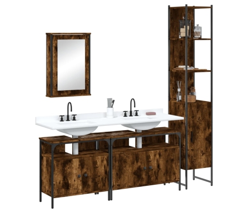 Set de muebles baño 4 pzas madera contrachapada roble ahumado