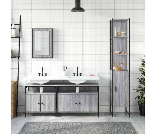 Set de muebles de baño 4 pzas madera contrachapada gris sonoma