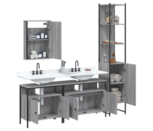 Set de muebles de baño 4 pzas madera contrachapada gris sonoma