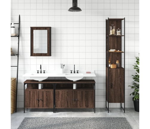 Set de muebles baño 4 pzas madera contrachapada roble marrón