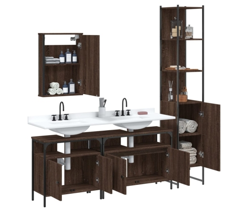 Set de muebles baño 4 pzas madera contrachapada roble marrón