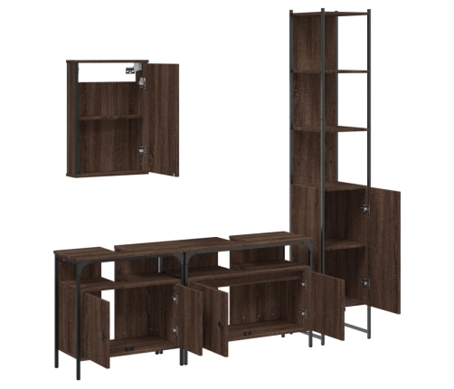 Set de muebles baño 4 pzas madera contrachapada roble marrón