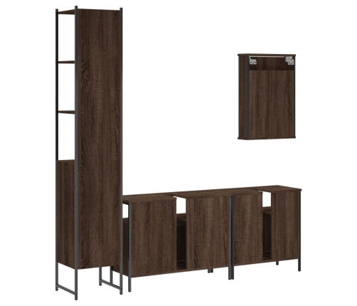 Set de muebles baño 4 pzas madera contrachapada roble marrón