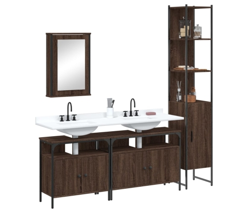 Set de muebles baño 4 pzas madera contrachapada roble marrón