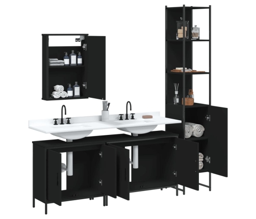 Juego de muebles de baño 4 pzas madera contrachapada negro