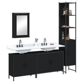 Juego de muebles de baño 4 pzas madera contrachapada negro