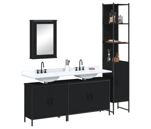 Juego de muebles de baño 4 pzas madera contrachapada negro