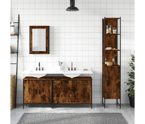 Set de muebles baño 4 pzas madera contrachapada roble ahumado