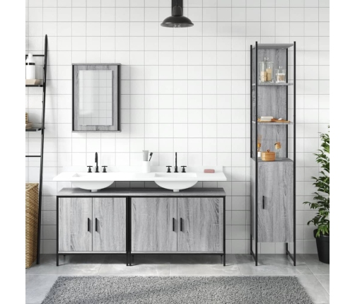 Set de muebles de baño 4 pzas madera contrachapada gris sonoma