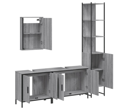 Set de muebles de baño 4 pzas madera contrachapada gris sonoma