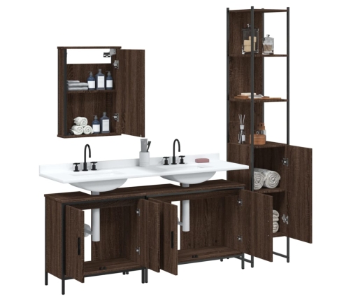 Set de muebles baño 4 pzas madera contrachapada roble marrón