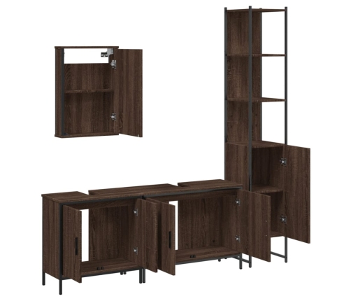 Set de muebles baño 4 pzas madera contrachapada roble marrón