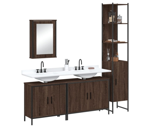 Set de muebles baño 4 pzas madera contrachapada roble marrón