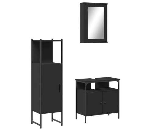 Juego de muebles de baño 3 pzas madera contrachapada negro