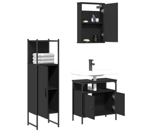 Juego de muebles de baño 3 pzas madera contrachapada negro