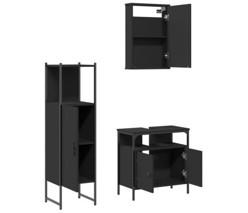 Juego de muebles de baño 3 pzas madera contrachapada negro