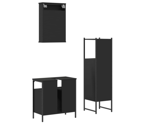 Juego de muebles de baño 3 pzas madera contrachapada negro