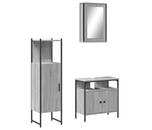 Set de muebles de baño 3 pzas madera contrachapada gris sonoma