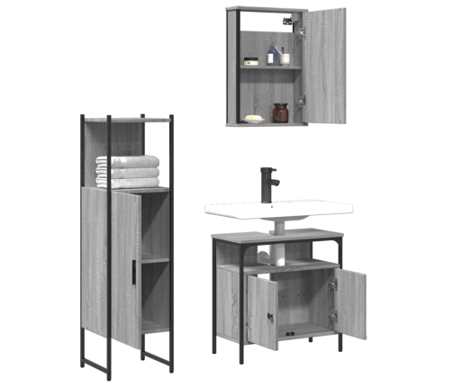 Set de muebles de baño 3 pzas madera contrachapada gris sonoma