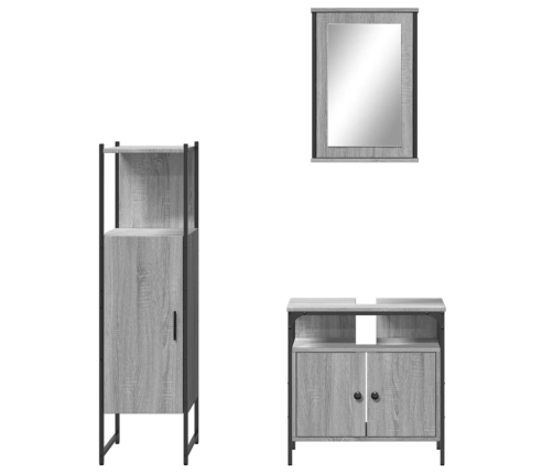 Set de muebles de baño 3 pzas madera contrachapada gris sonoma