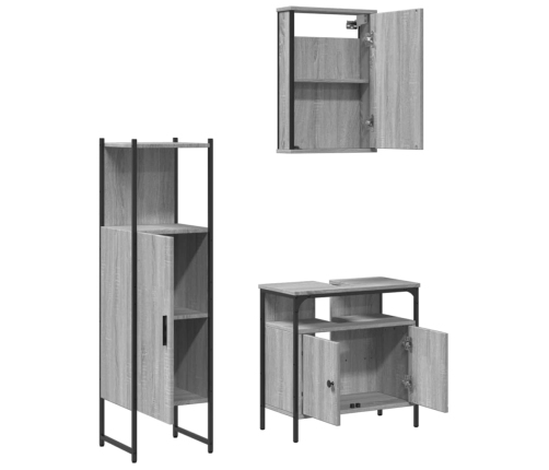 Set de muebles de baño 3 pzas madera contrachapada gris sonoma