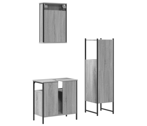 Set de muebles de baño 3 pzas madera contrachapada gris sonoma