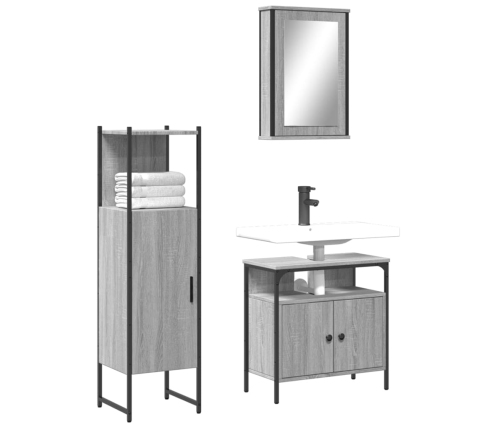 Set de muebles de baño 3 pzas madera contrachapada gris sonoma