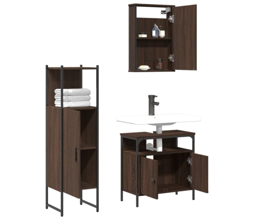 Set de muebles baño 3 pzas madera contrachapada roble marrón